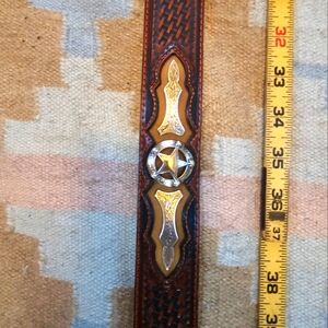 Hand-crafted Western Leather Belt with Silver and Gold Accents 42